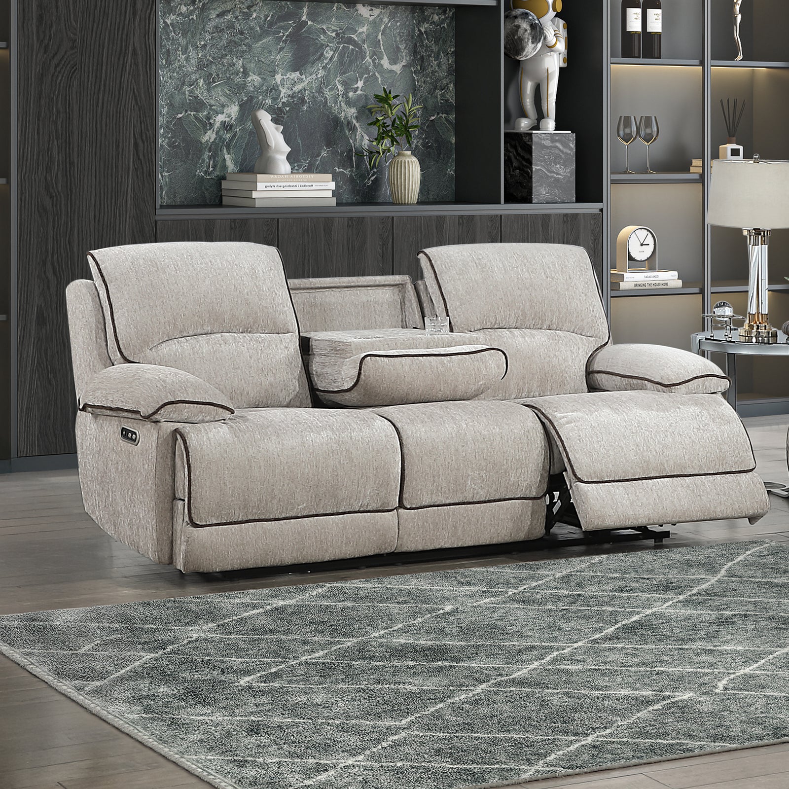 Camden Dual Reclining Sofa W/pwr Hr & Fr-Brown