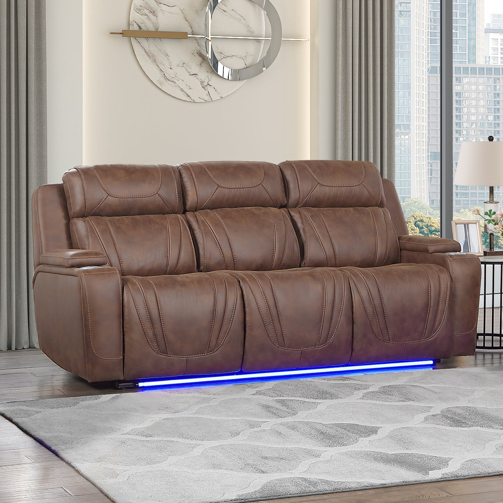 Carrow Sofa W/pwr Hr & Fr, Stereo,massage-Brown