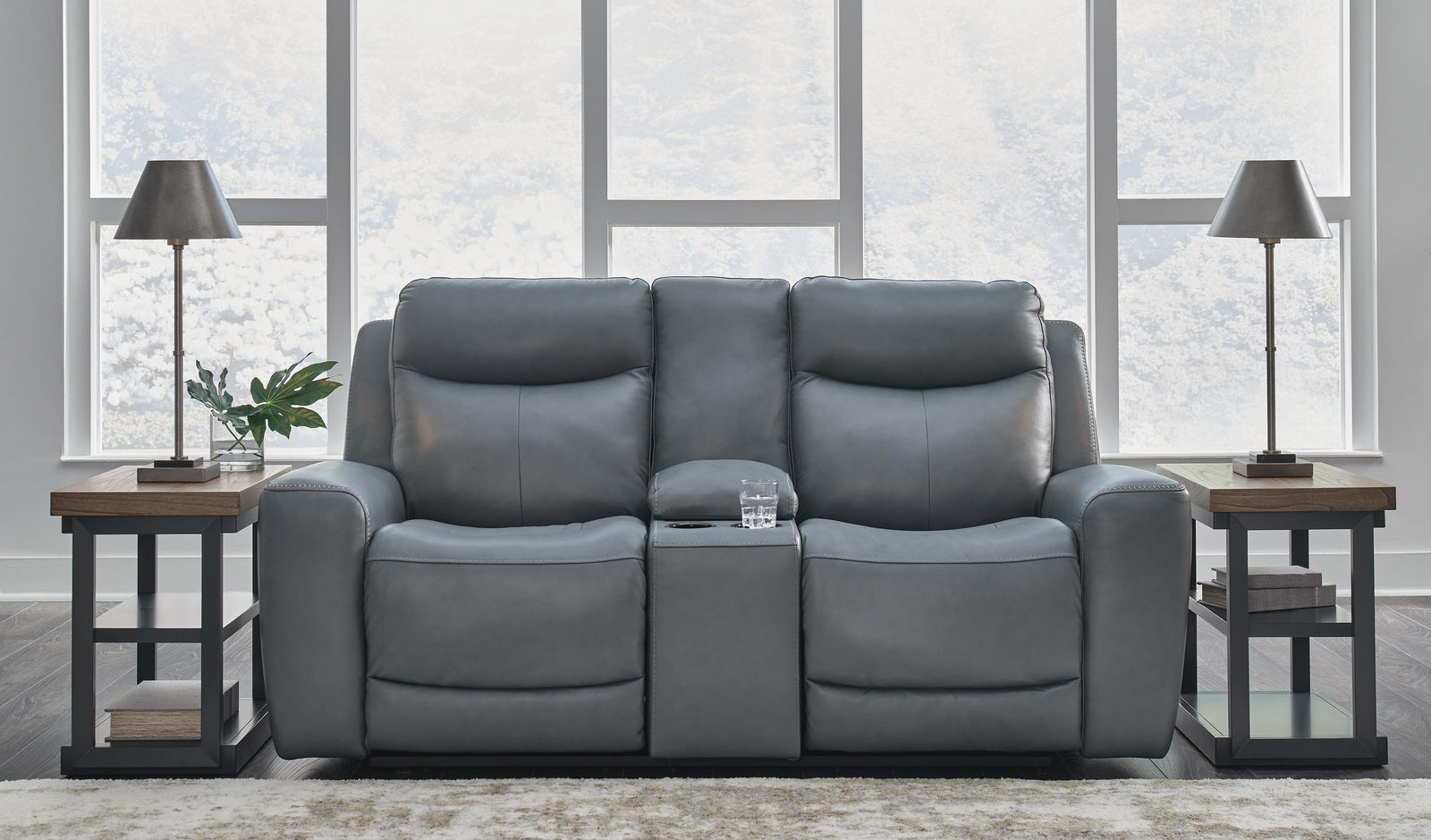 Mindanao Power Reclining Loveseat with Console - Dark Gray (2)