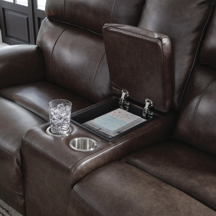 Crossplex Power Reclining Loveseat with Console - Dark Brown (5)