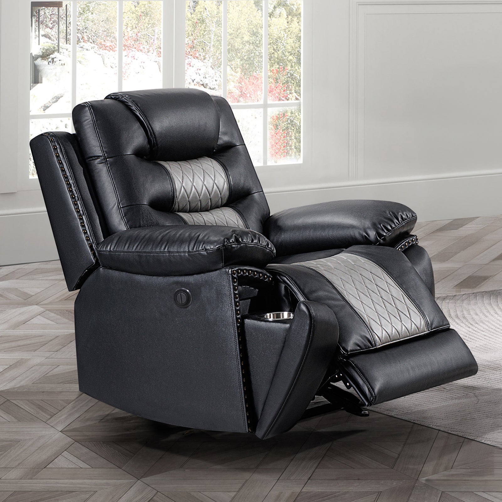 Nikko Glider Recliner W/pwr Fr-Black/gray
