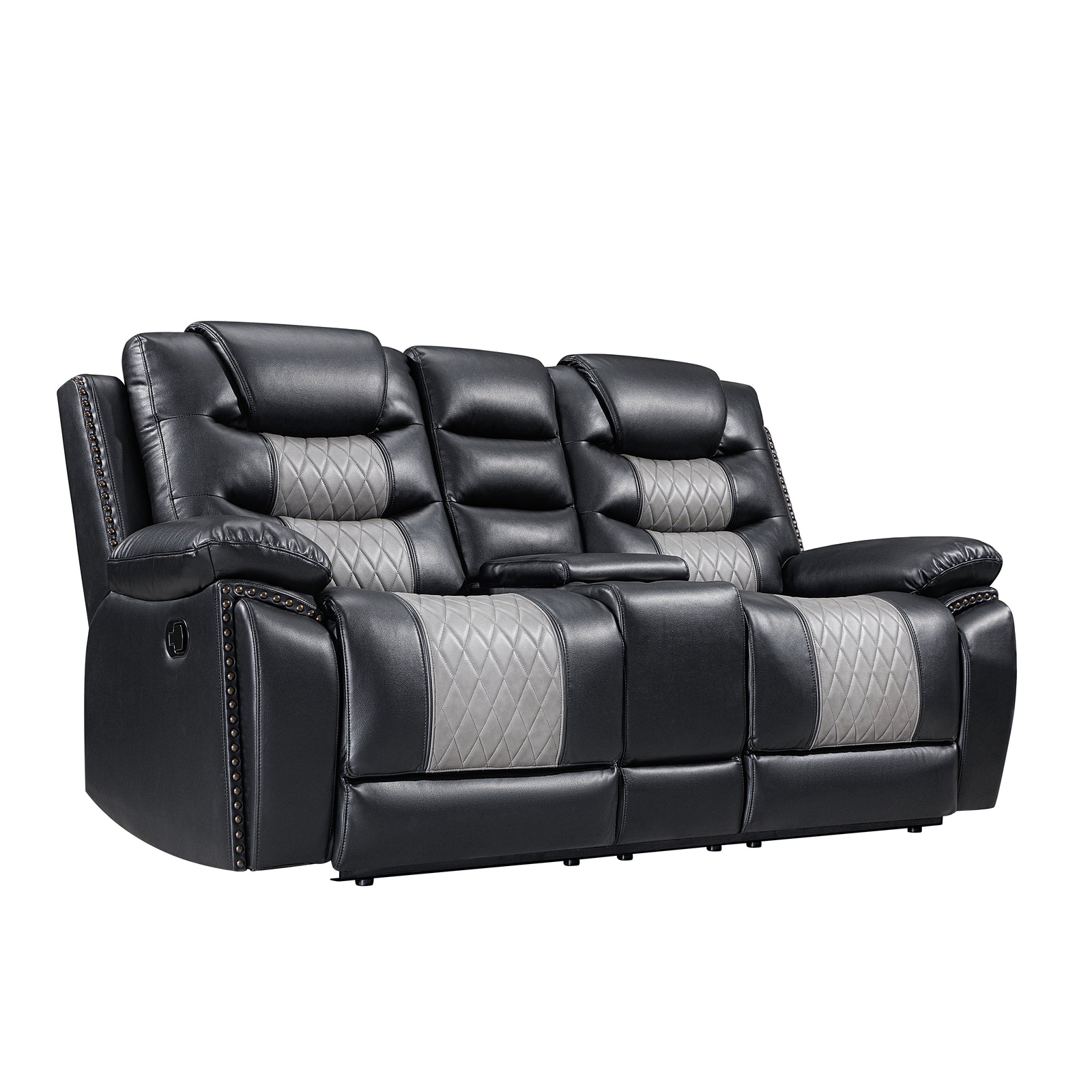 Nikko Console Loveseat W/ Dual Recliners-Black/gray