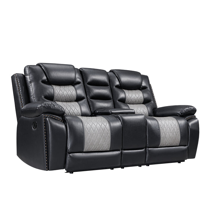 Nikko Console Loveseat W/ Dual Recliners-Black/gray