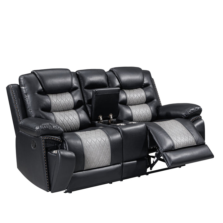 Nikko Console Loveseat W/ Dual Recliners-Black/gray