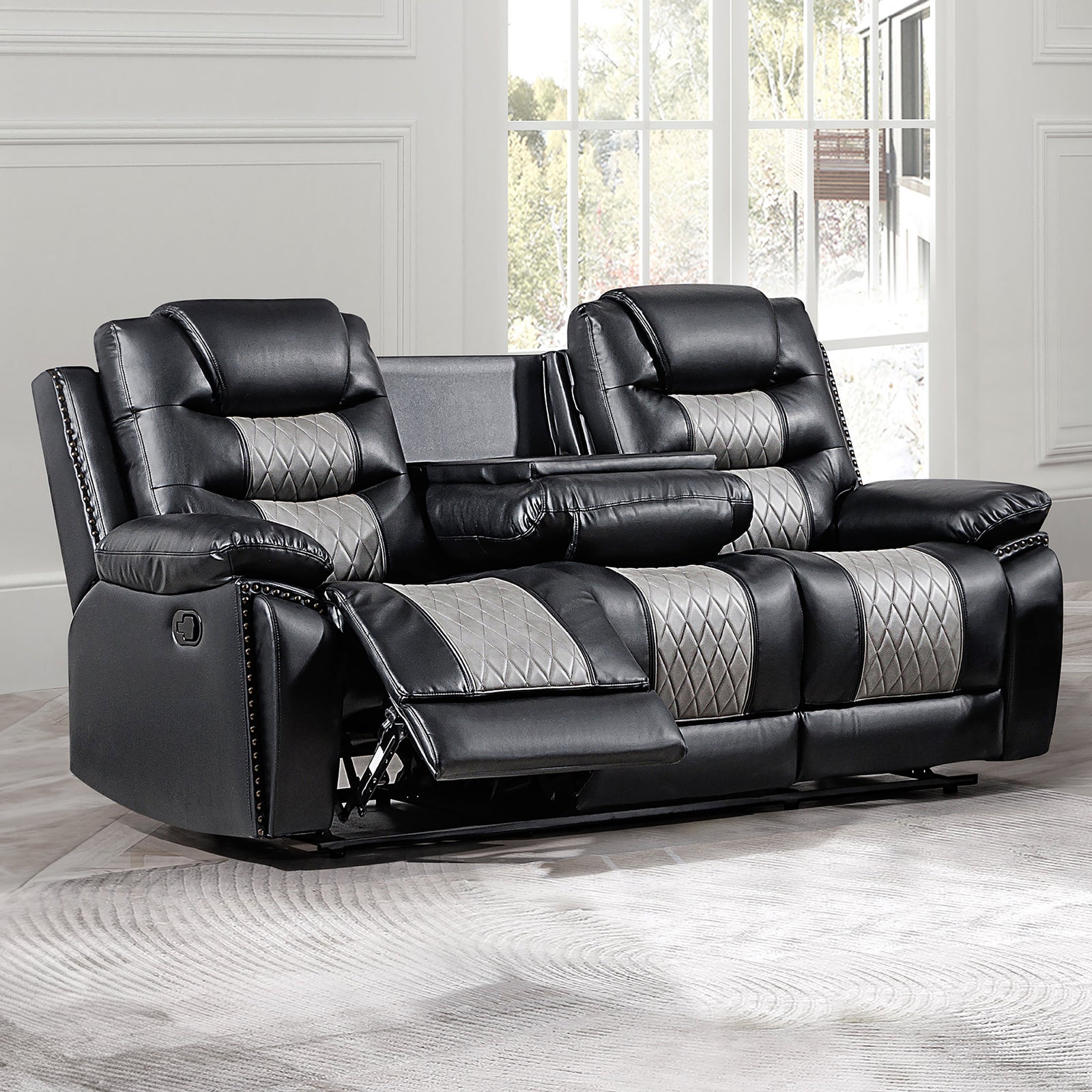 Nikko  Sofa W/dual Recliner-Black/gray
