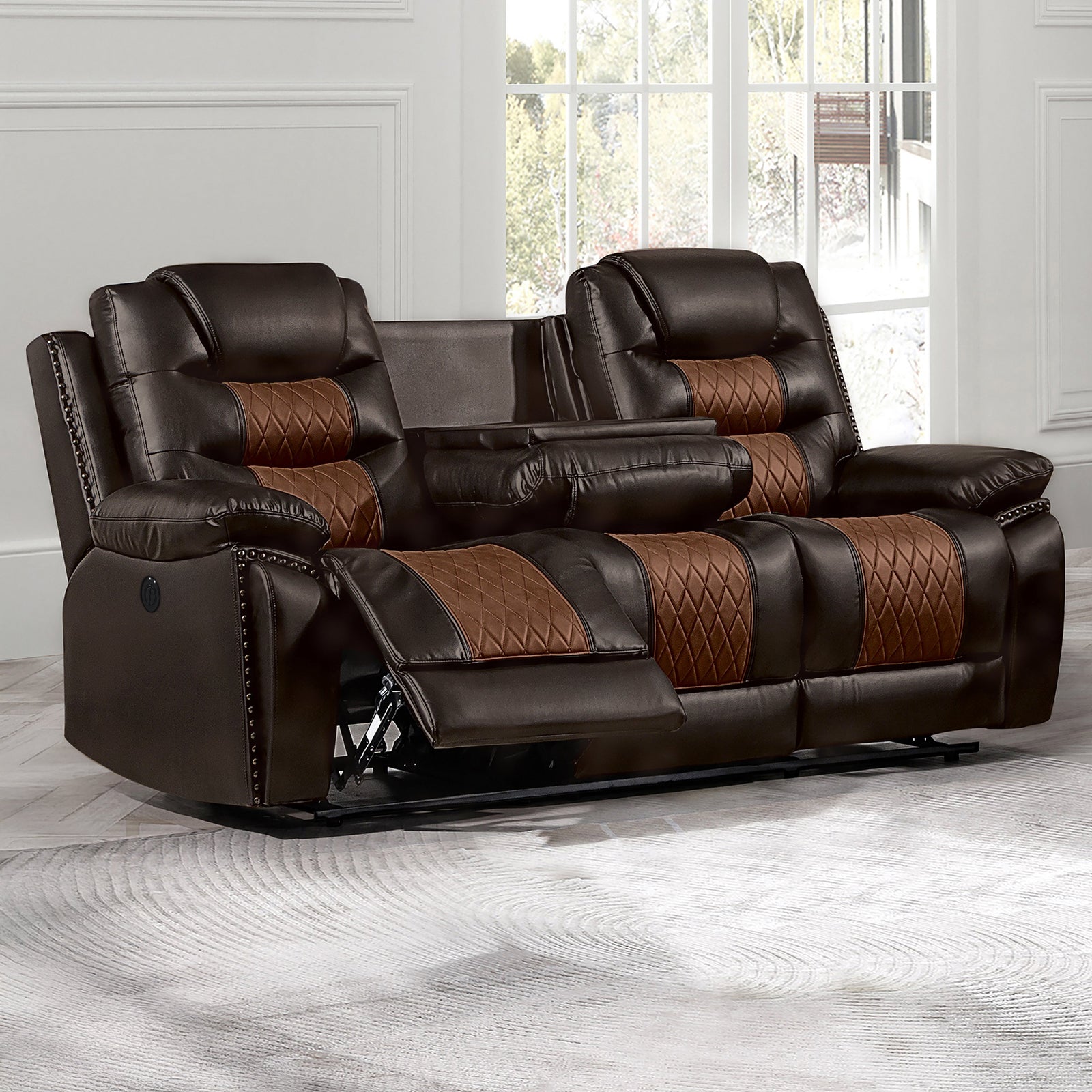 Nikko  Sofa W/pwr Fr-Brown