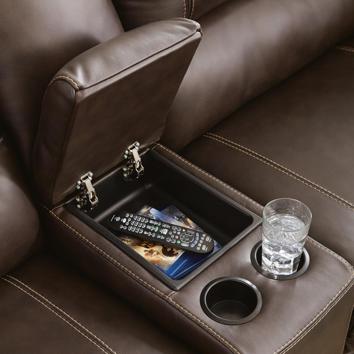 Dunleith 3-Piece Power Reclining Loveseat with Console - Dark Brown (4)