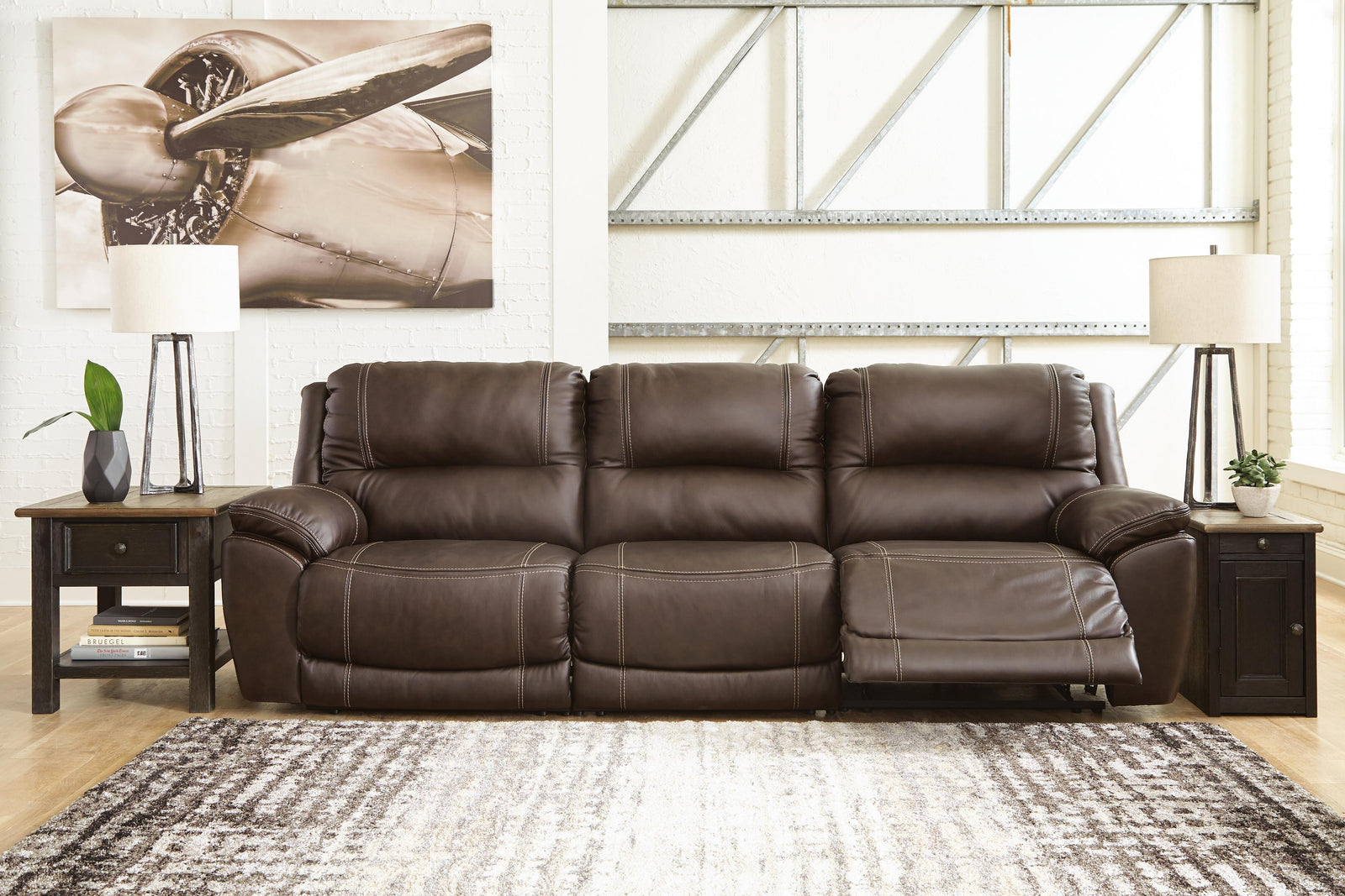 Dunleith 3-Piece Power Reclining Sofa - Dark Brown (2)