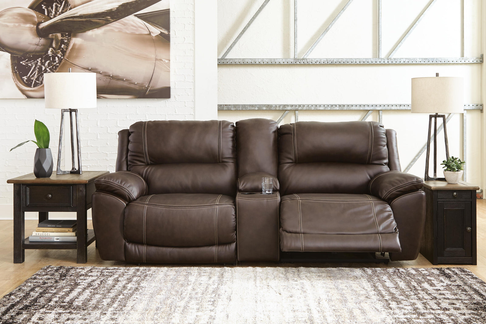 Dunleith 3-Piece Power Reclining Loveseat with Console - Dark Brown (2)