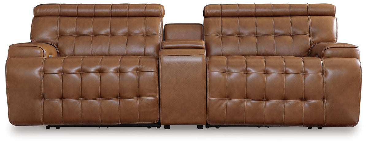 Temmpton 3-Piece Power Reclining Sectional Loveseat with Console - Chocolate (1)
