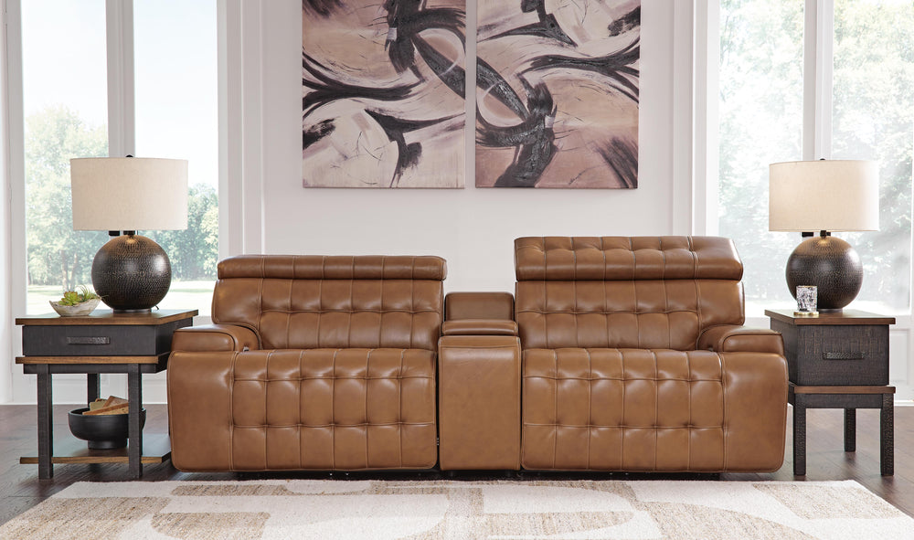 Temmpton 3-Piece Power Reclining Sectional Loveseat with Console - Chocolate (2)