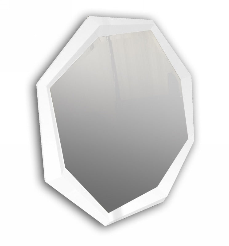 Octagon Modern White Crocodile Lacquer Mirror