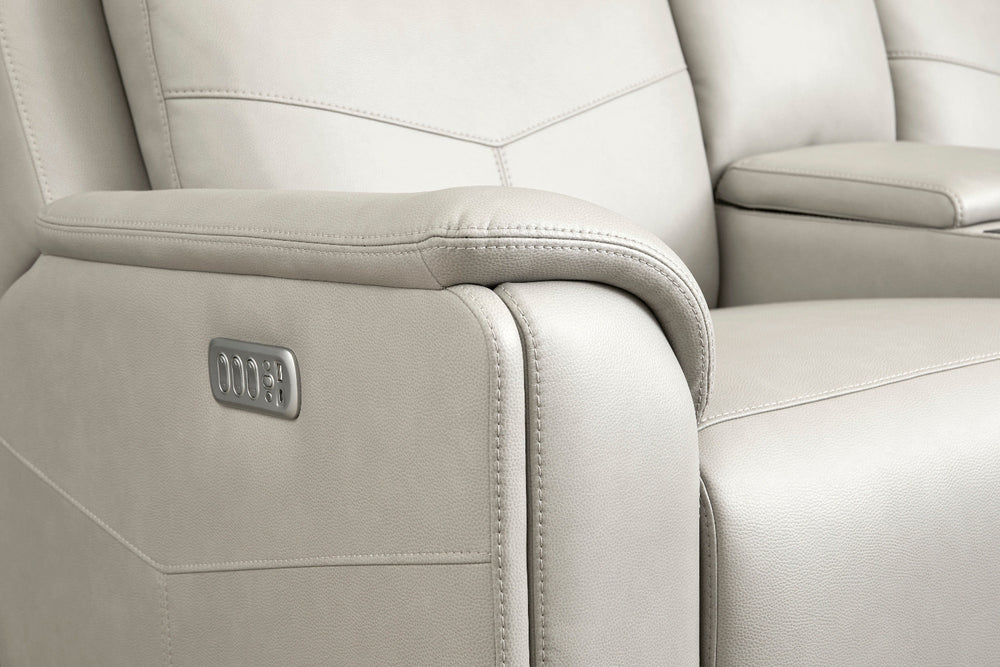 Vernon Fabric Power Reclining Loveseat with Console, Power Headrests, Lumbar, Heat & Massage in Dove Grey