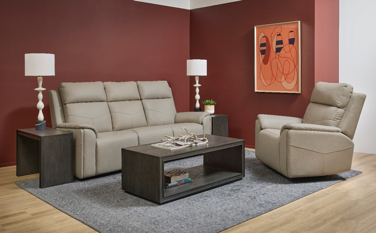 Vernon Fabric Power Reclining Loveseat with Console, Power Headrests, Lumbar, Heat & Massage in Dove Grey