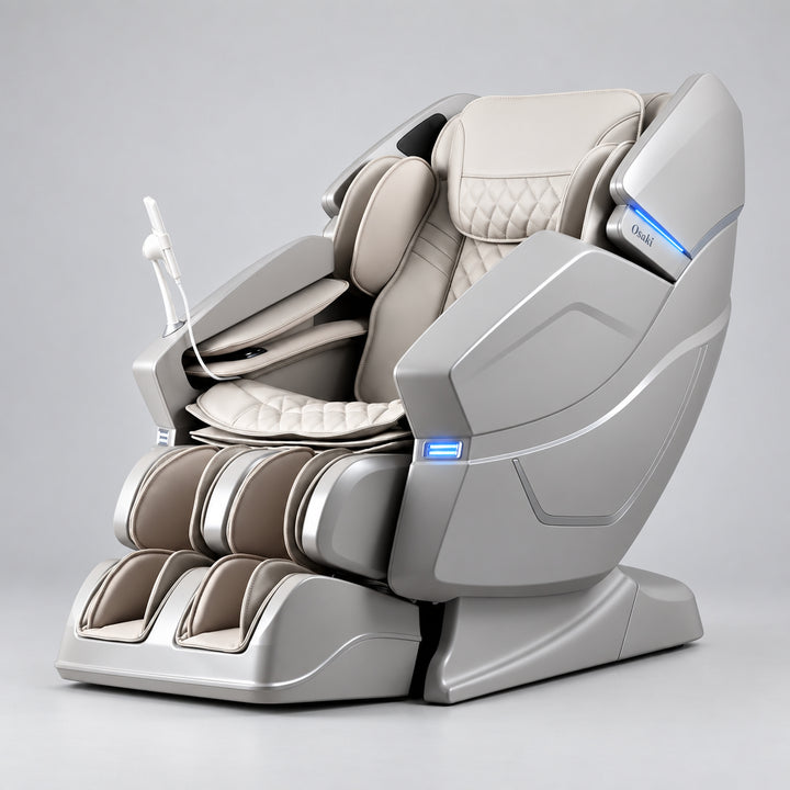 Elegant taupe Osaki OS-3D Ai Vito massage chair perspective side view