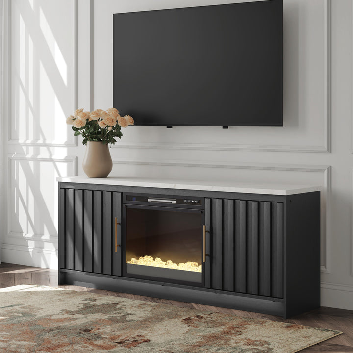 Cadmori 63" TV Stand with Electric Fireplace - Black/White (2)