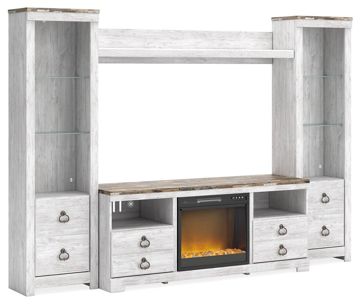 Willowton 4-Piece Entertainment Center with Electric Fireplace - Whitewash (1)