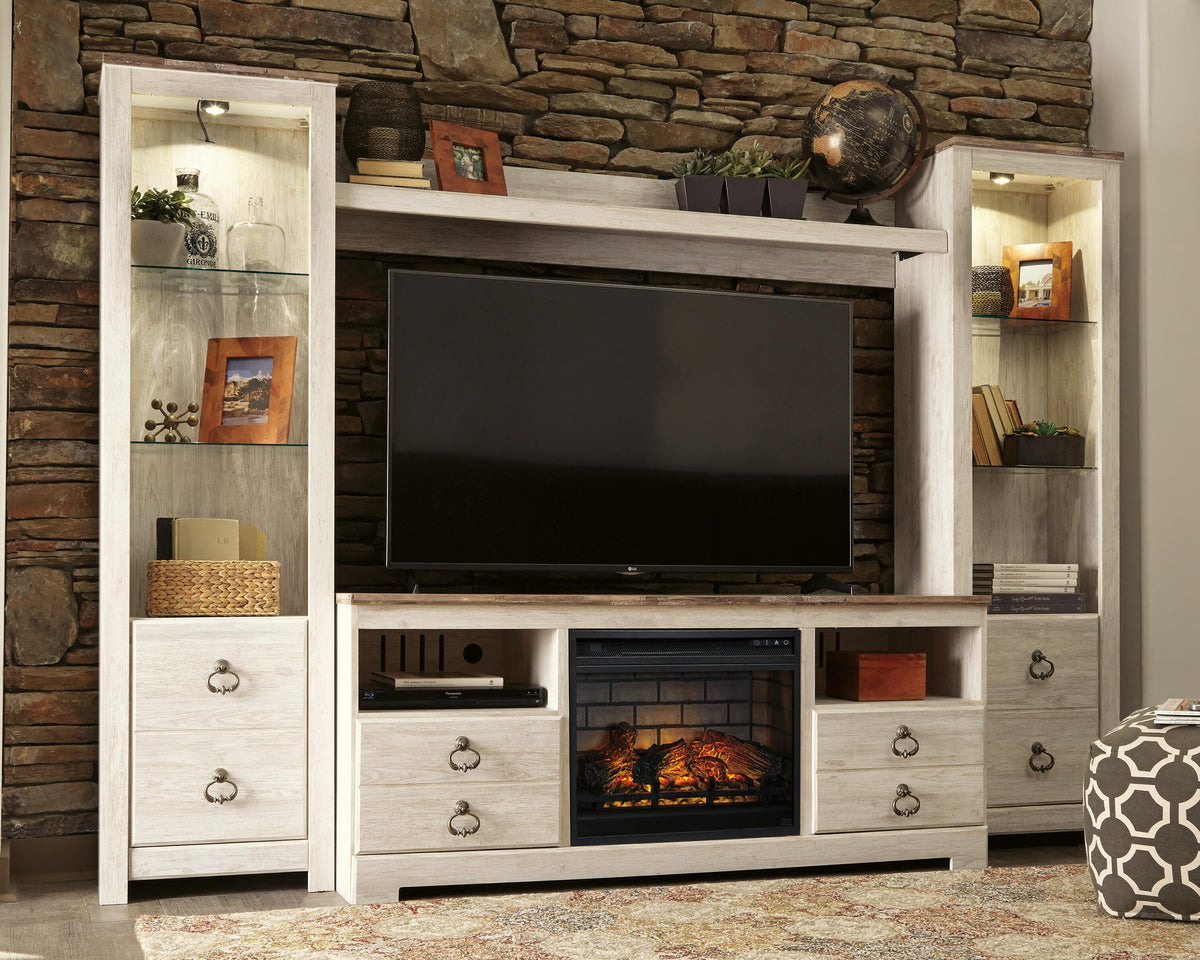 Willowton 4-Piece Entertainment Center with Electric Fireplace - Whitewash (2)