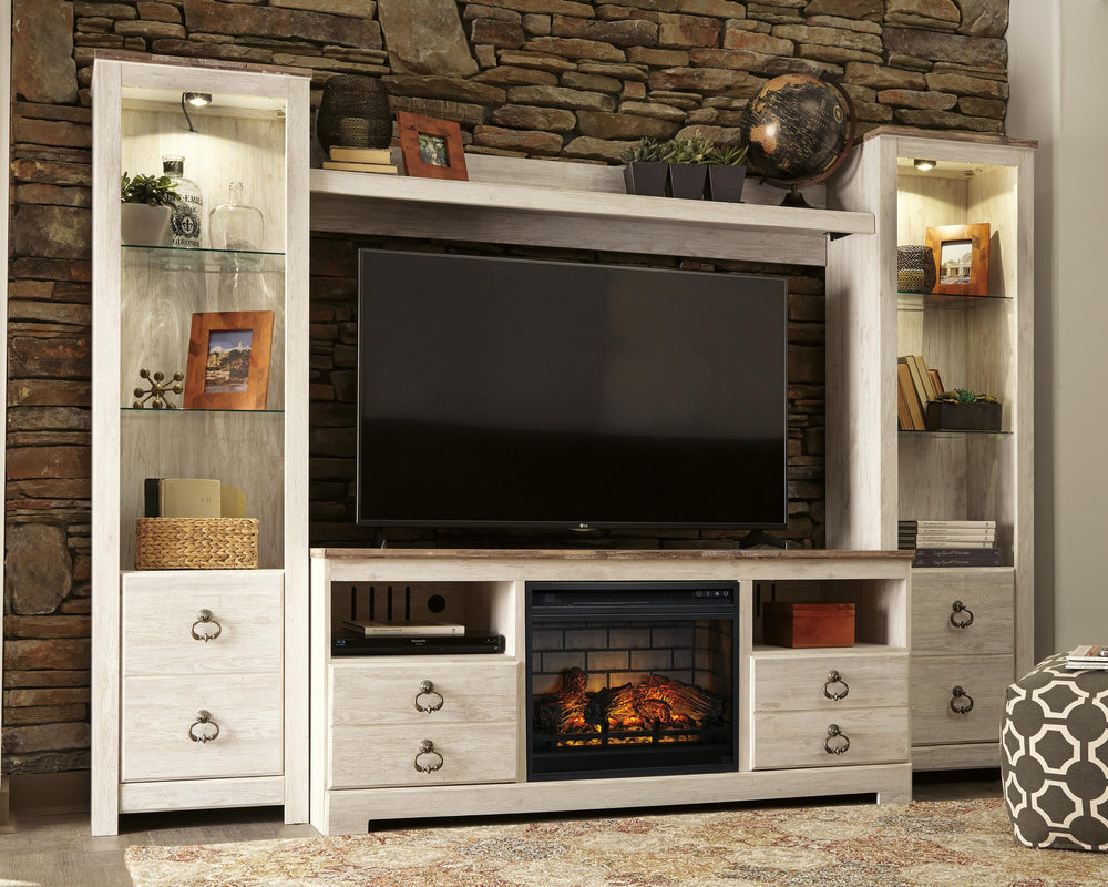 Willowton 4-Piece Entertainment Center with Electric Fireplace - Whitewash (2)