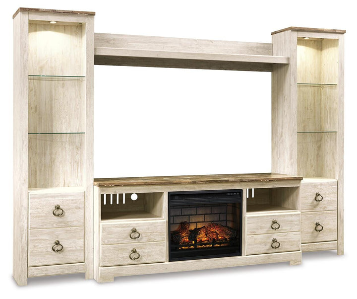 Willowton 4-Piece Entertainment Center with Electric Fireplace - Whitewash (1)