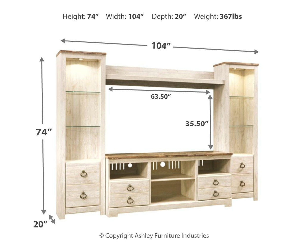 Willowton 4-Piece Entertainment Center - Whitewash (2)