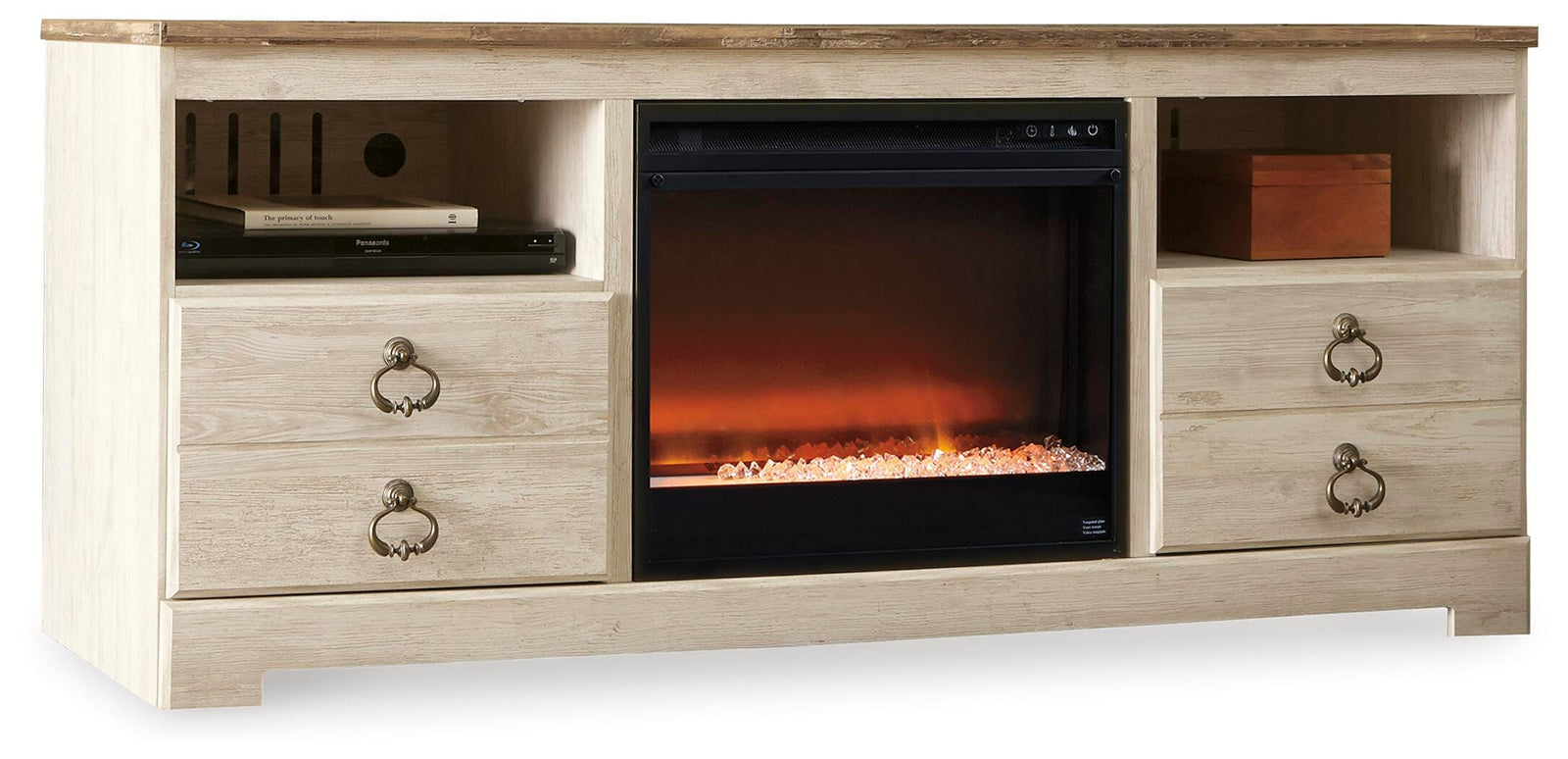 Willowton 64" TV Stand with Electric Fireplace - Beige (1)
