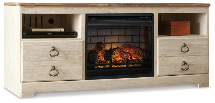 Willowton 64" TV Stand with Electric Fireplace - Whitewash (1)