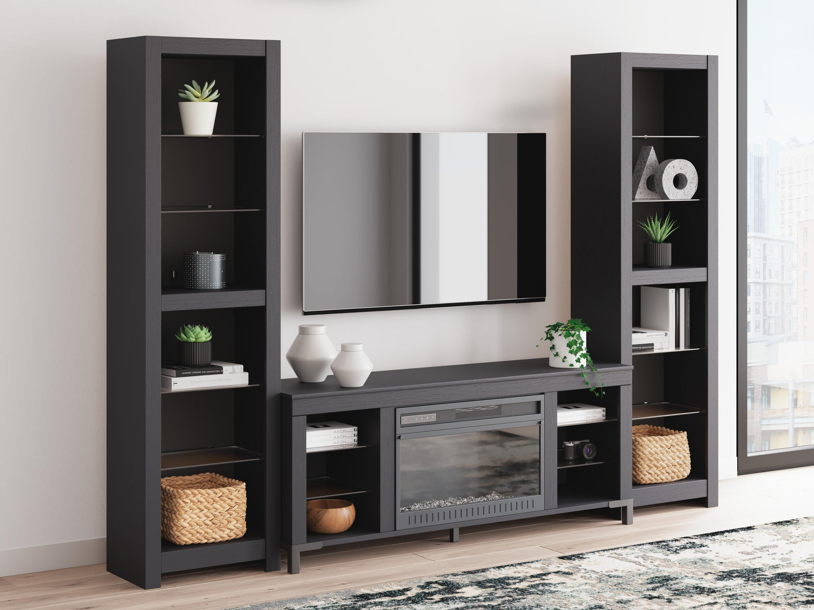 Cayberry 3-Piece Entertainment Center with Electric Fireplace - Black (2)