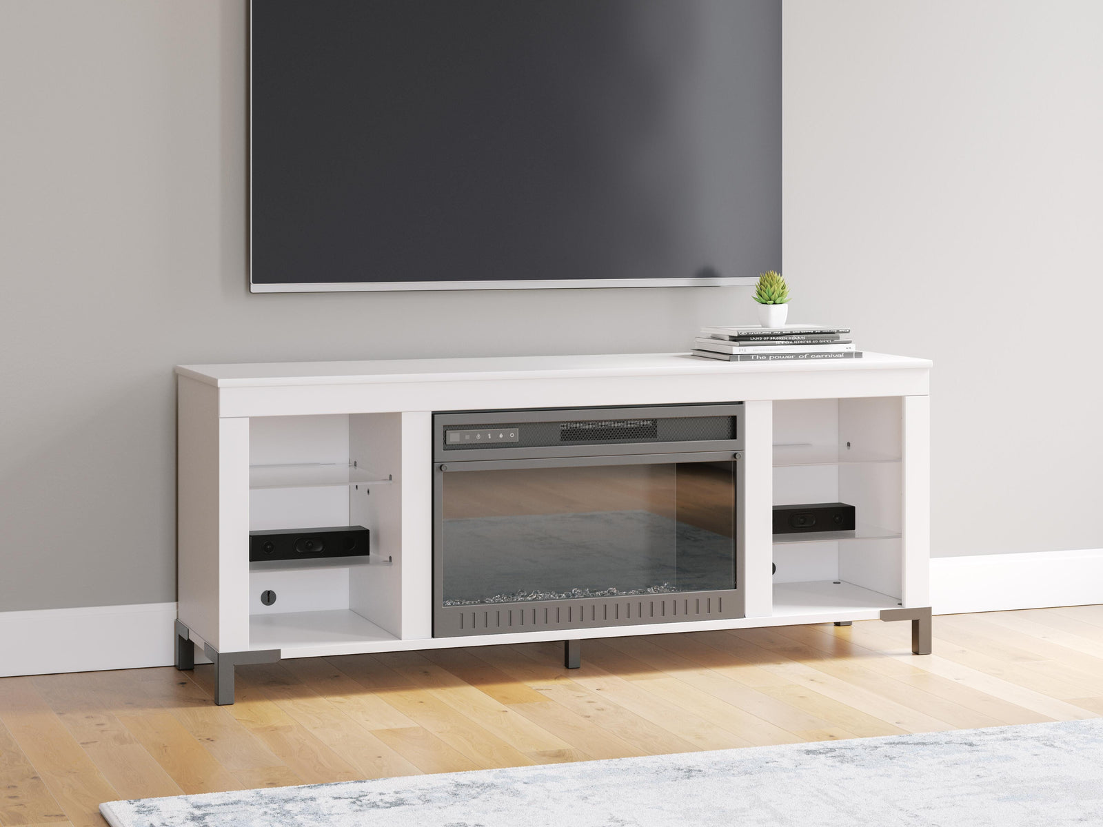 Brollevi 60" TV Stand with Electric Fireplace - White (2)