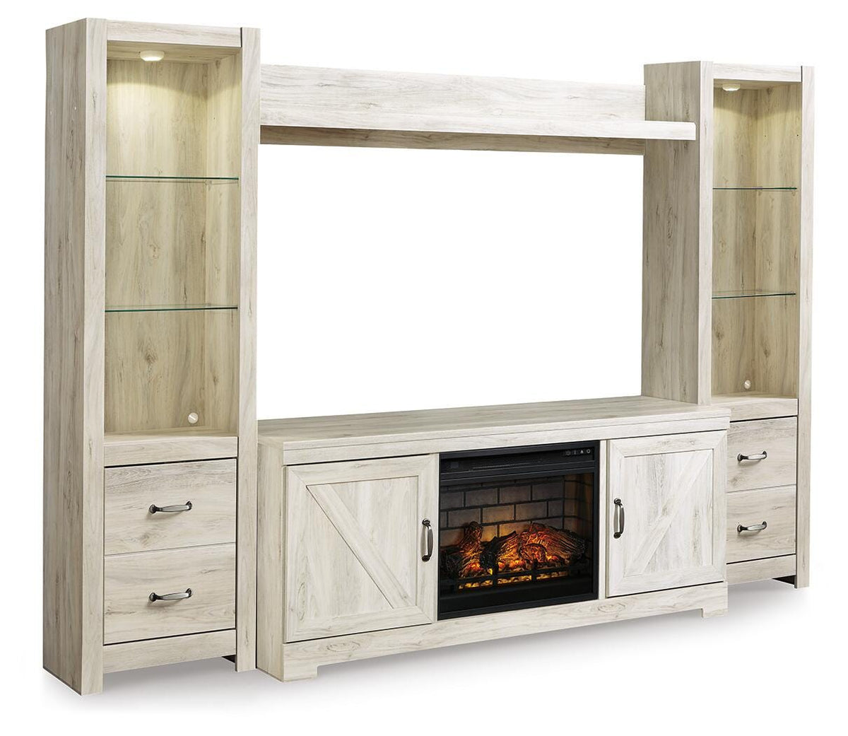 Bellaby 4-Piece Entertainment Center with Electric Fireplace - Whitewash (1)