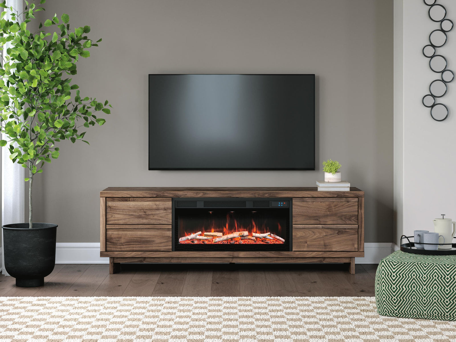 Zadilyn 72" TV Stand with Electric Fireplace - Dark Brown (2)