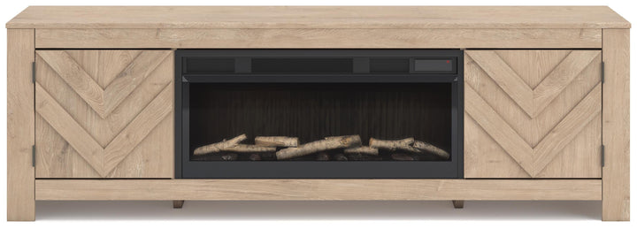 Cayboni 71" TV Stand with Electric Fireplace - Beige (3)