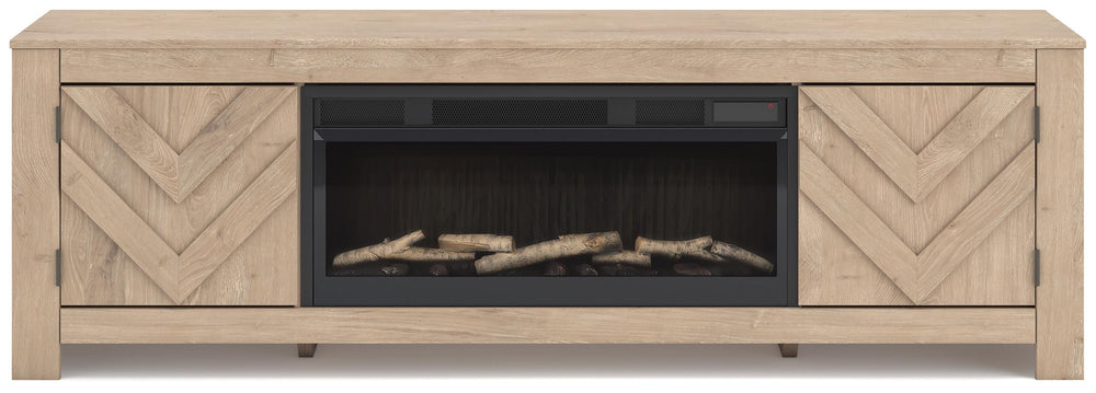 Cayboni 71" TV Stand with Electric Fireplace - Beige (3)