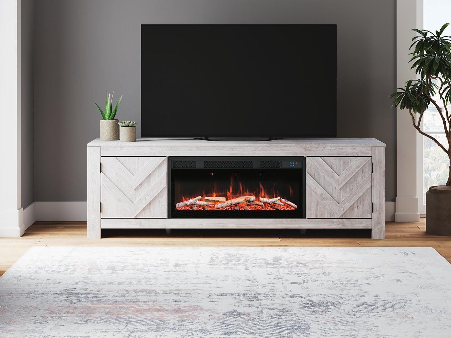 Cayboni 71" TV Stand with Electric Fireplace - White (2)