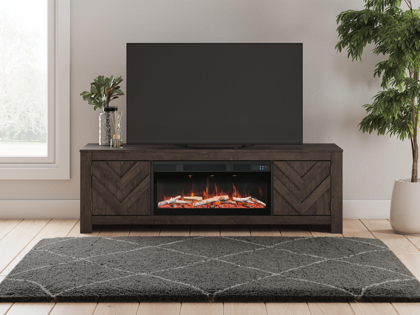 Cayboni 71" TV Stand with Electric Fireplace - Black (2)