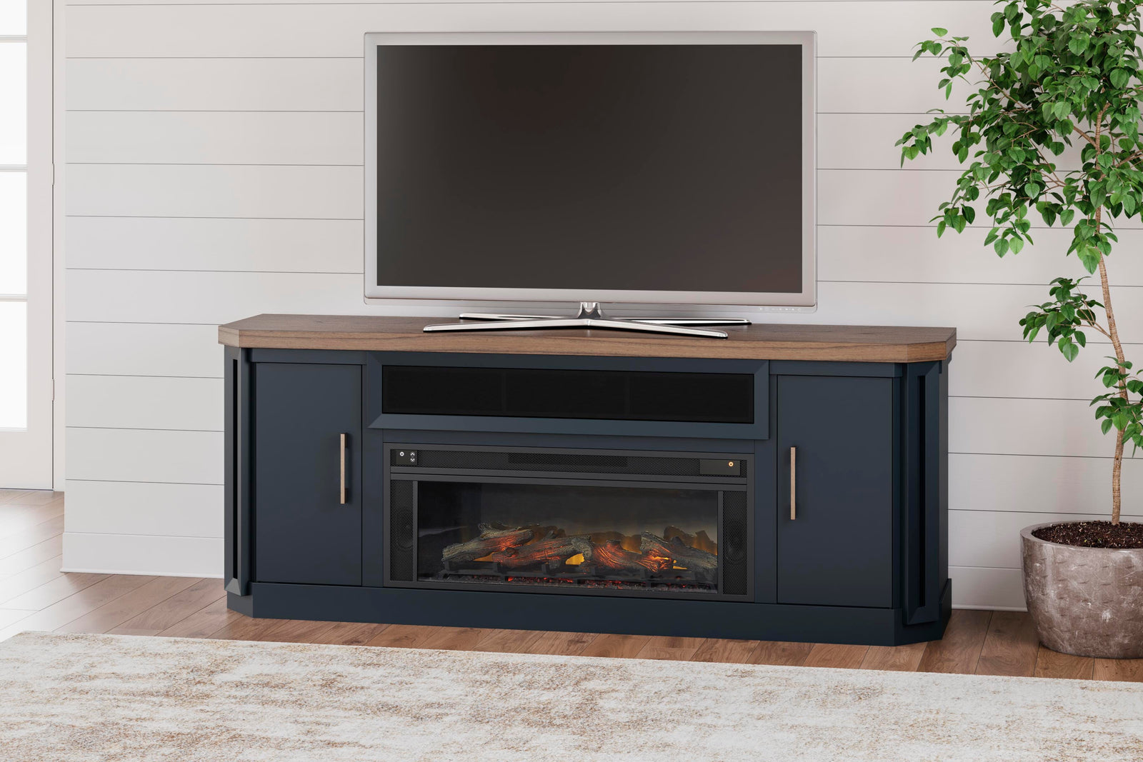 Landocken 83" TV Stand with Electric Fireplace - Black (2)