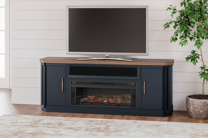 Landocken 83" TV Stand with Electric Fireplace - Black (2)