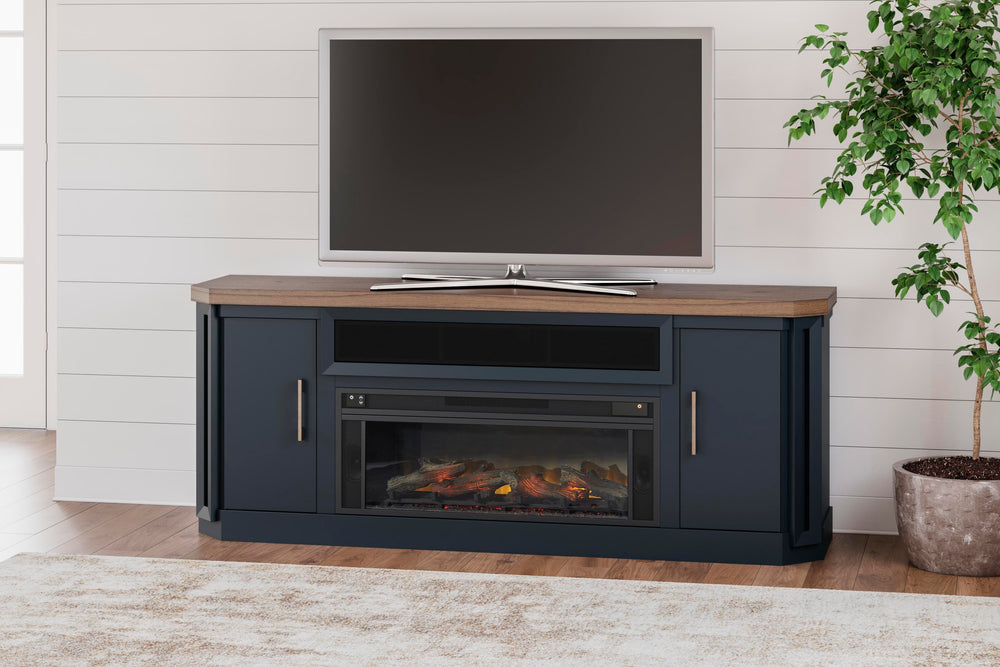 Landocken 83" TV Stand with Electric Fireplace - Black (2)