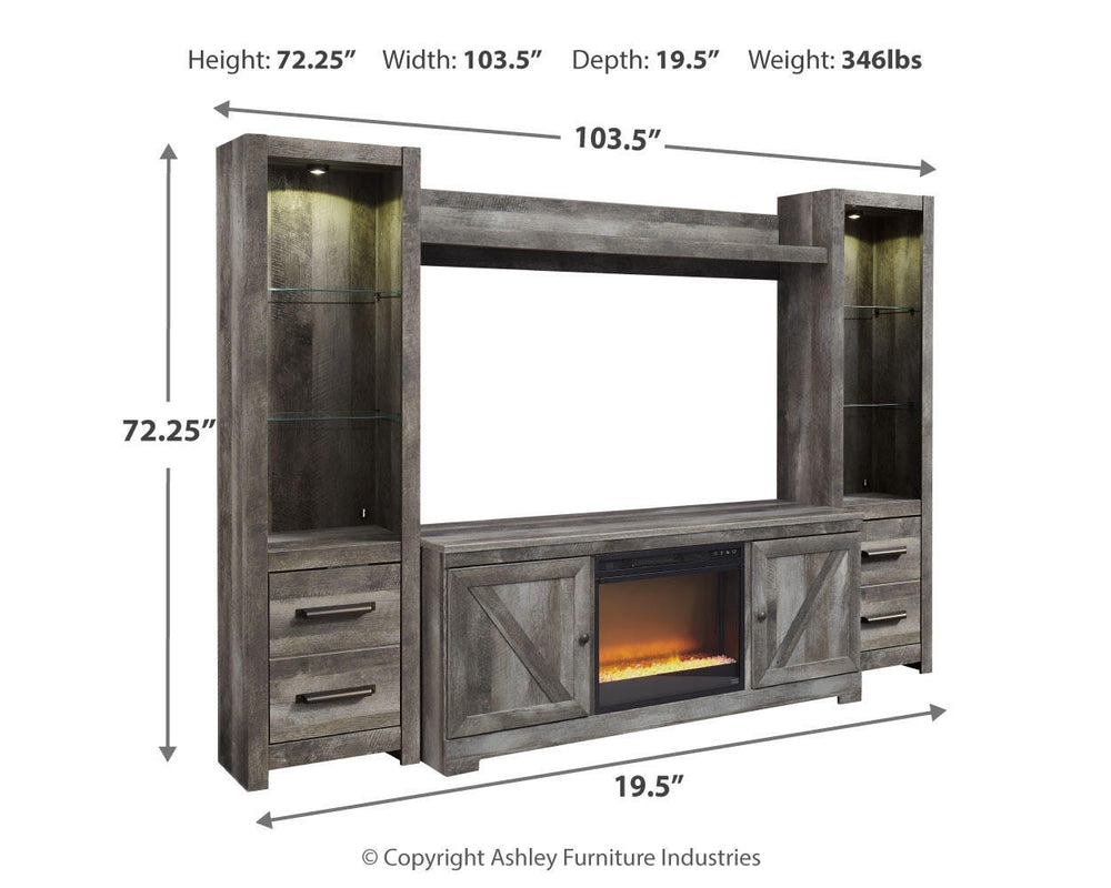 Wynnlow 4-Piece Entertainment Center with Electric Fireplace - Gray (4)