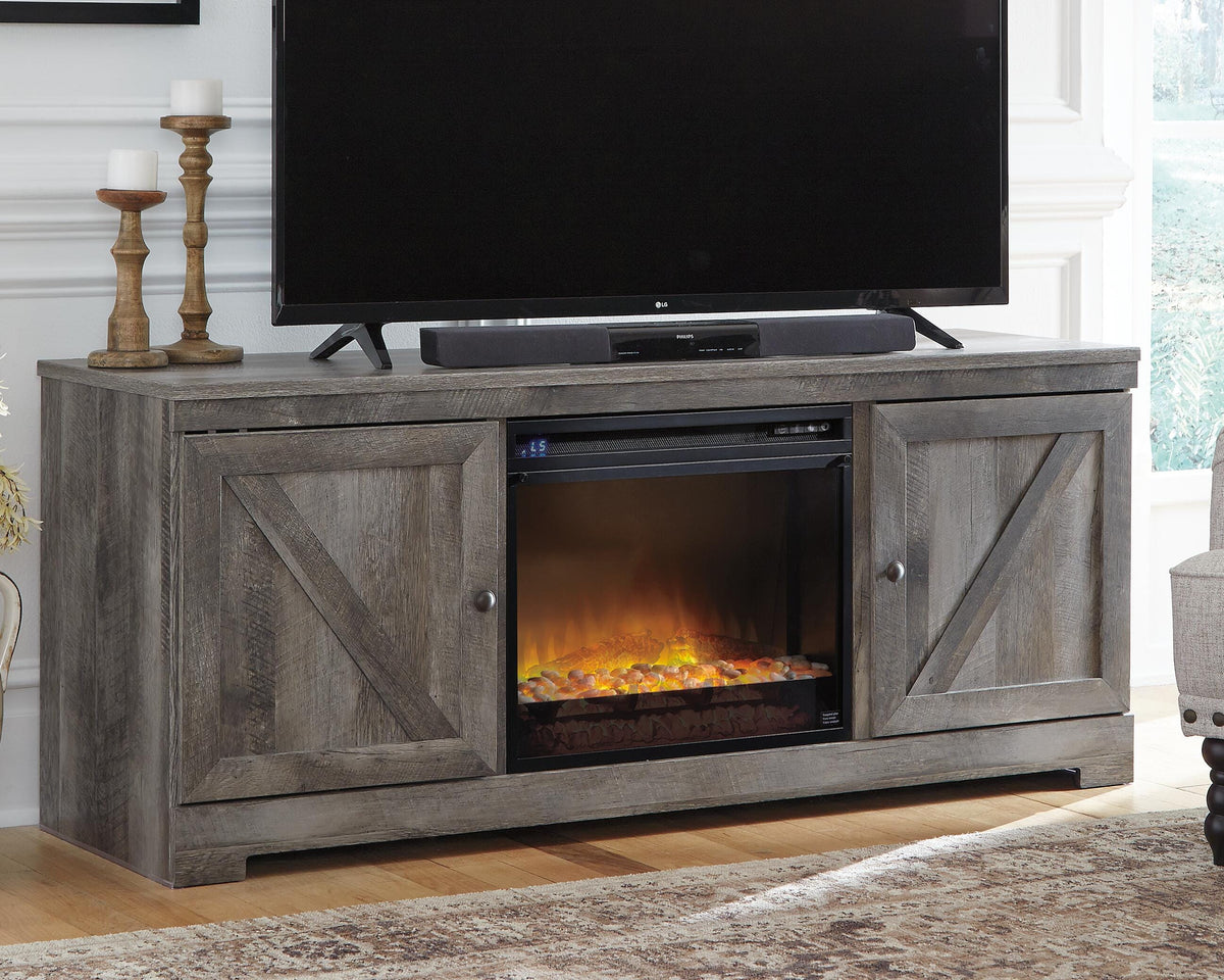 Wynnlow 63" TV Stand with Electric Fireplace - Gray (2)