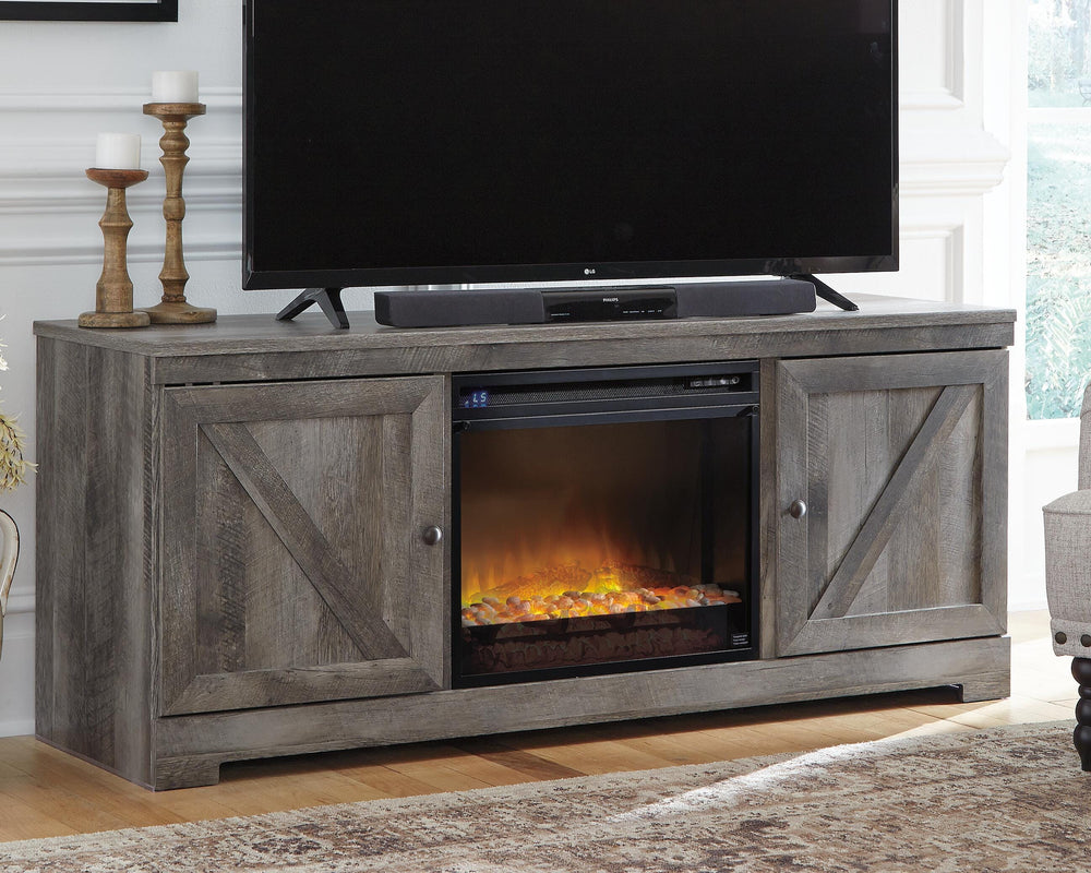 Wynnlow 63" TV Stand with Electric Fireplace - Gray (2)