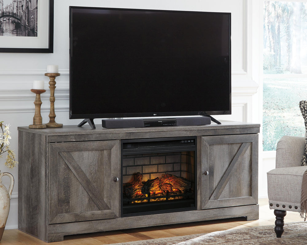 Wynnlow 63" TV Stand with Electric Fireplace - Gray (2)