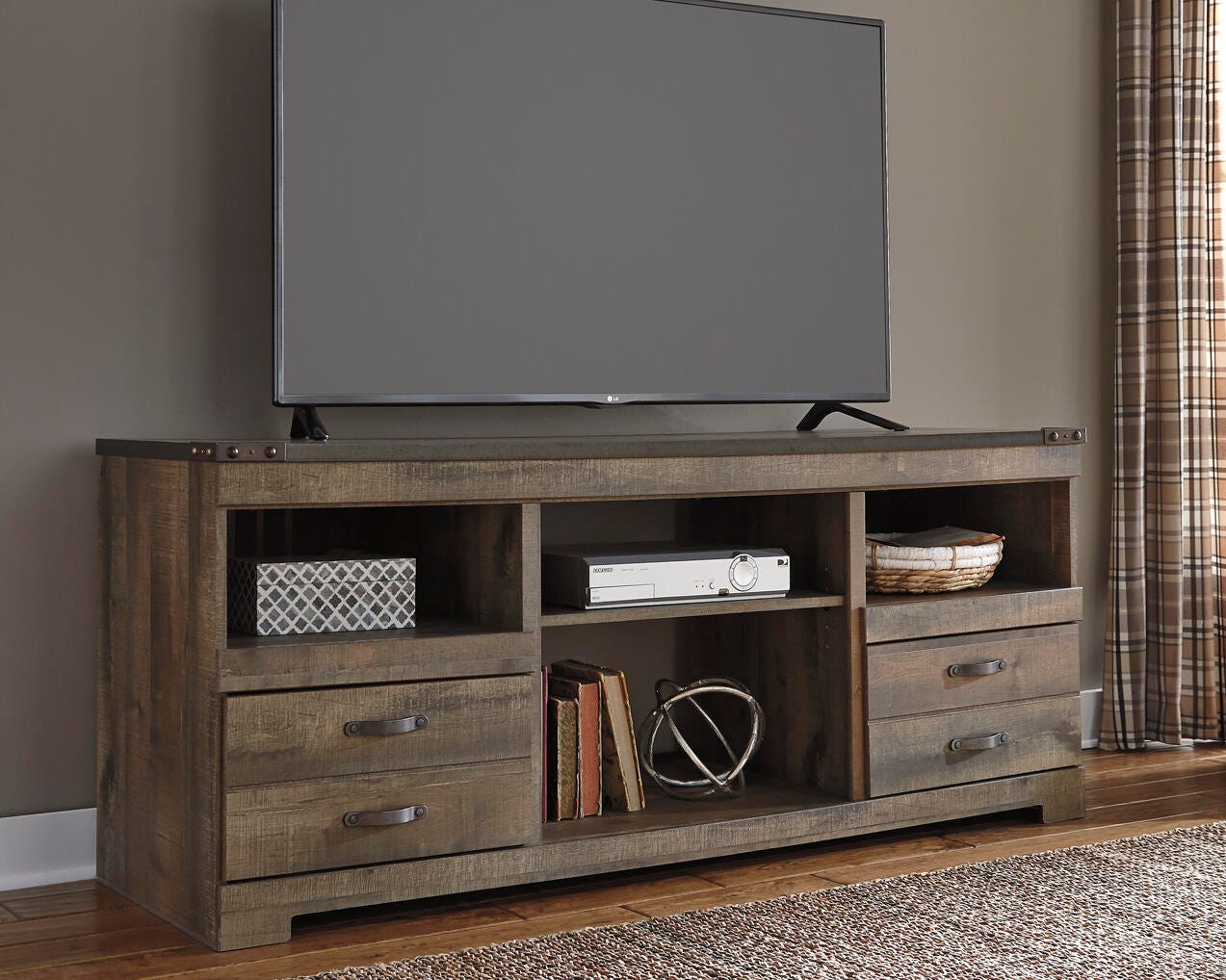 Trinell 63" TV Stand - Dark Brown (2)