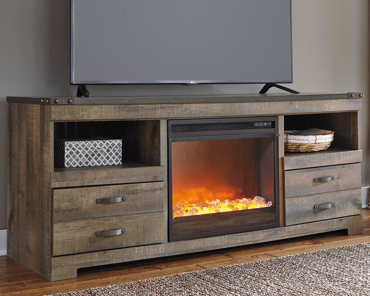 Trinell 63" TV Stand with Electric Fireplace - Brown (2)