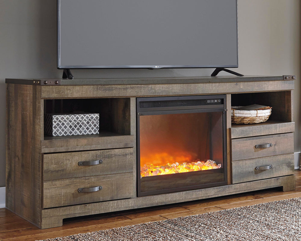 Trinell 63" TV Stand with Electric Fireplace - Brown (2)