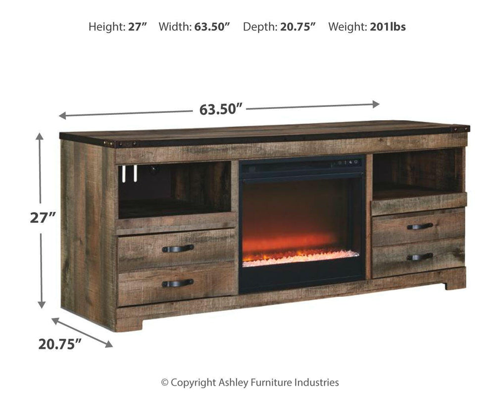 Trinell 63" TV Stand with Electric Fireplace - Brown (4)