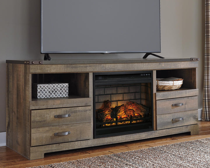 Trinell 63" TV Stand with Electric Fireplace - Brown (2)