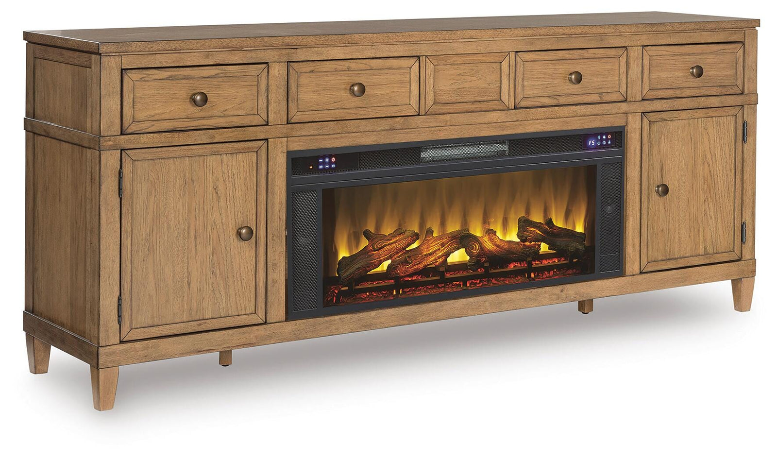 Sharlance 81" TV Stand with Electric Fireplace - Light Brown (1)