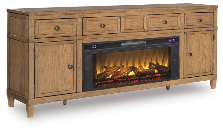 Sharlance 81" TV Stand with Electric Fireplace - Light Brown (1)