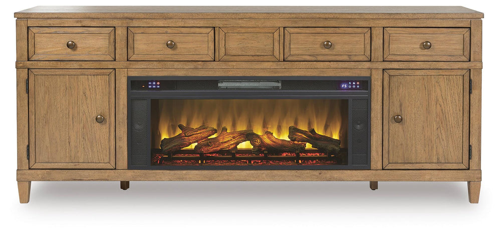 Sharlance 81" TV Stand with Electric Fireplace - Light Brown (3)